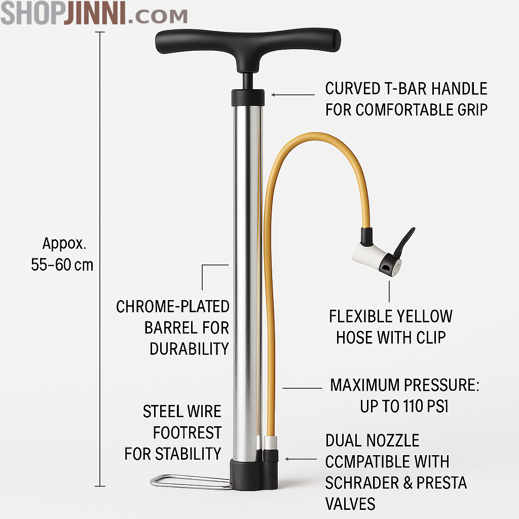 Manual Multipurpose Air Pump – Dual Nozzle | For Cycles, Bikes, Balls & More