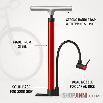 Manual Multipurpose Air Pump – Dual Nozzle | For Cycles, Bikes, Balls & More